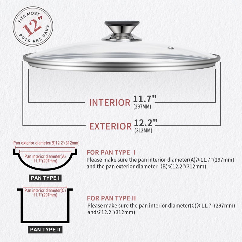 Eooch Tempered Glass Lid with Heat Resistant Handle,12"/30cm, Clear - Image 4